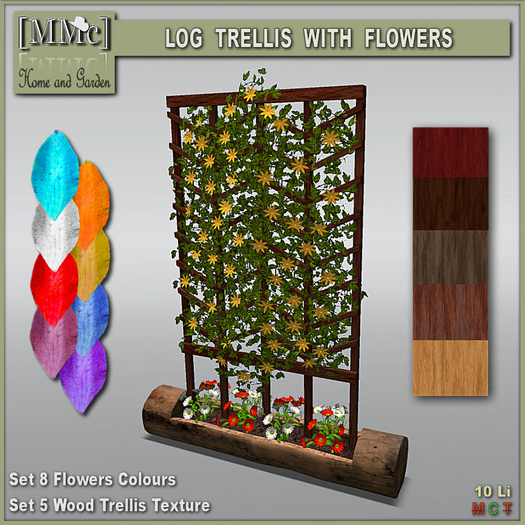 Second Life Marketplace [MMc] Log Trellis With Flowers